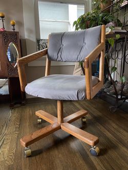 Vintage Silver Satin Wood Rolling Chair 