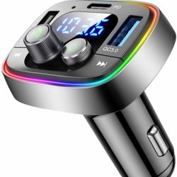 USB C Bluetooth Adapter for Car, AUX Wireless FM Radio Transmitter, Handsfree Calling & Audio Receiver, MP3 Music Player, QC3.0 & Type-C PD USB Charge