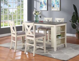 5 Piece Counter Set - Counter Table & 4 Counter Stools -Off White/Gray Finish