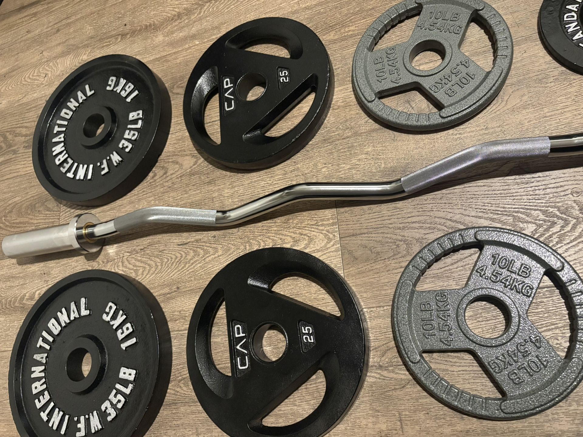 BRAND NEW Olympic Silver Curl Bar With Cooper Bearings & Weight Plates Pairs From 5s To 35s # (Total: 170 lbs)