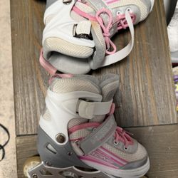 Girl rollerblades size 10c -13c pink and white 