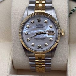 Rolex Datejust 36mm 18k yellow gold & Steel 16013 MOP diamond dial jubilee Full Set box papers