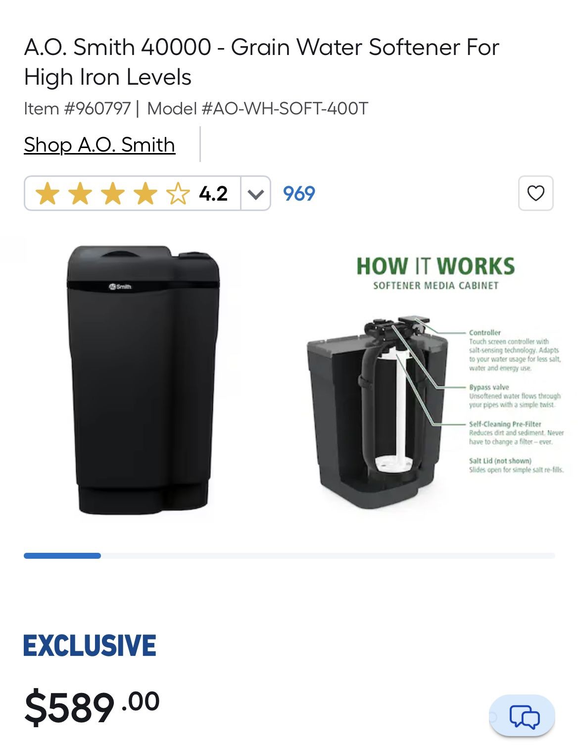 A.O. Smith 40000 - Grain Water Softener For High Iron Levels 