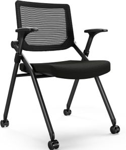 Foldable Ergonomic Office Chair with Armrest and Wheels, Black  