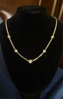 Gold Chain Necklace with Heart Stations