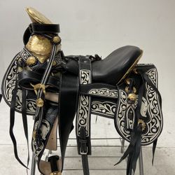 Nueva Montura Charras Pitiada Original Con Fuste Chapeado En Oro