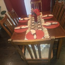 Light Brown Table With 6 Chairs And Extension Piece