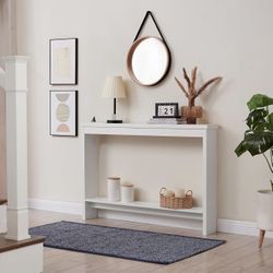 Narrow Sofa Table Outlet USB Port Behind Couch Skinny Console Charging Station Thin Long Slim Entryway Living Dining Room Hallway Entry Hall Bed WHITE