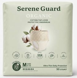 Adult Diapers Women, Incontinence Underwear (Medium 30ct) Beige Organic Cotton Layer for Sensitive Skin, Super Soft Incontinence & Postpartum Disposab
