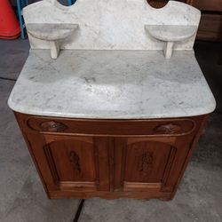 Antique Victorian Walnut And Marbke Vanity
