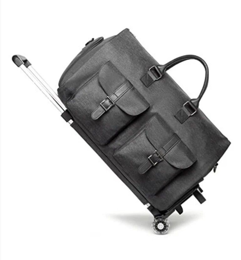 Grey Garment Bag for Travel with Wheels, Carry-on Duffle Bag for Suits