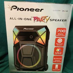 Pioneer PSX615 700W Bluetooth Party Speaker - Karaoke (2 Mics+Guitar), LED Lights, Wheels, FM