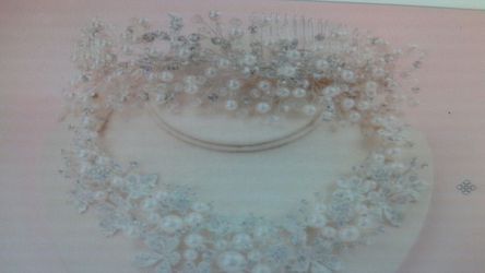 Set jewelry aretes collar tiara de pelo de Perla