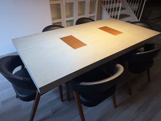 Living Spaces Dining Set – Concrete Top, Walnut Base + Buffet!