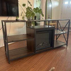 Walker Edison  - 60” TV Console with Fireplace - Dark walnut - Fits TVs Up To 60”