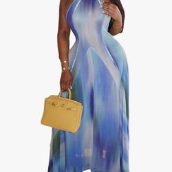 Ocean Breeze Maxi Dress - Women's Sleeveless O Neck Tie Dye Printed / Flowy Maxi Dress