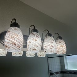 Hanging Light Brown & White & Silver Bathroom