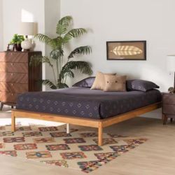 New King Size Honey Oak Solid Wood Platform Bed 