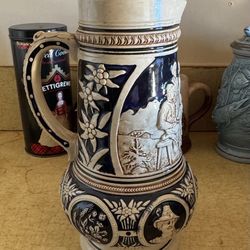 Vintage Cobalt Blue and Cream German Beer Pitcher/Mug Set