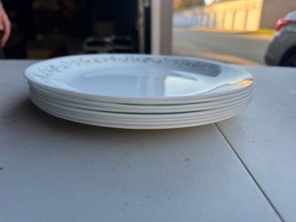 White Ceramic Dinner Plates with Green Border 8 pcs