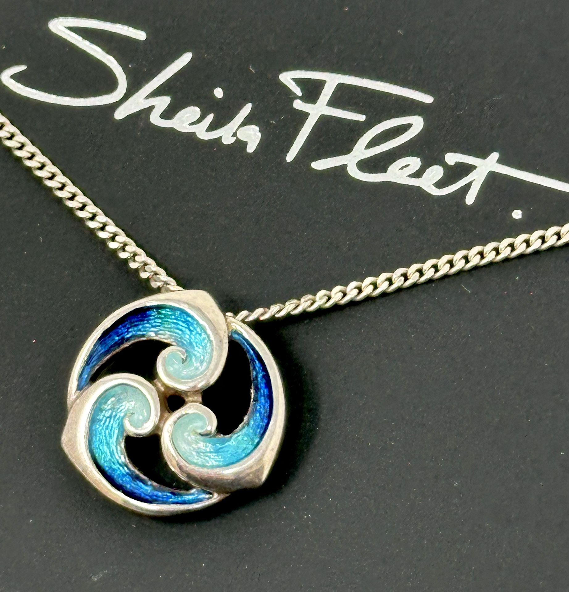 Sheila Fleet Sterling Silver 925 Breckon Pendant 18" Necklace in Peacock Enamel