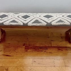 vintage wooden sturdy bench with fabric top farmhouse style In great condition  Measures approximately 18” H x 53” W x 12” D Pick up in Hobe Sound 