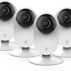 YI Pro 2K 4PC Home Security Camera, 2.4Ghz Wired Indoor Camera with Person, Vehicle, Animal Smart Detection, Phone App, Compatible with Alexa / Google