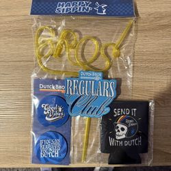 Lot 4 Items DUTCH BROS Merch Drop Promo Straw Regulars Patch Koozie Car Coasters