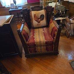 Upholstery Print Wooden Carved Chair 