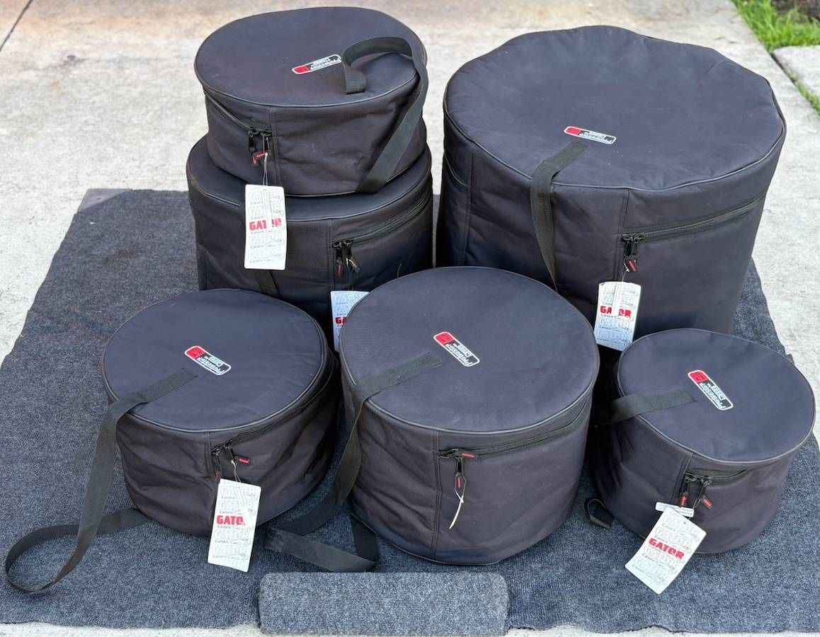 Gator Protechtor 6pc Drum Set Soft Bags/Cases. 10" 12" 14" 16" toms, 22" bass drum. 14" snare