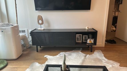 Black Cane Door TV Stand Console