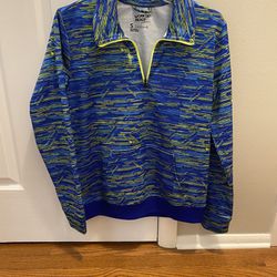 Reebok Workout Wear Blue Jacket Flannel Lining S Womens 1/4 Zipper