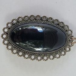 Vintage Sterling Silver  Mexico Large Classic Black Onyx Brooch 2.5"