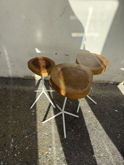Set of 3 Live-Edge Wood Accent Tables / Plant Stands