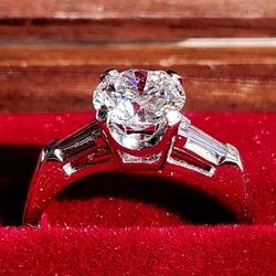 1.48CTW. Platinum Iridium Natural Baguette Diamond & IGI Lab Diamond Engagement Ring ◇ Size: 6.0