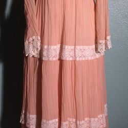 Vintage Peach Corset Top Hippie Crinkle Gauze Lace Boho Sz 7. Fair condition, staining throughout although mostly camouflaged by folds in fabric. Mea
