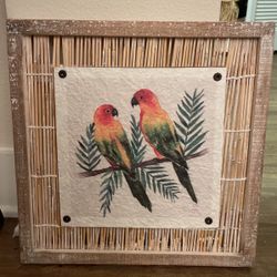 Beautiful, Framed Watercolor Of Two Parrots, Tropical , Hawaiian Decor