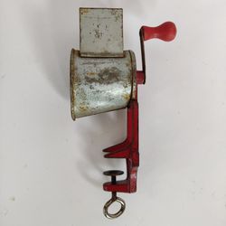 Antique Metal Red spice cheese or nutmeg grinder made in USA