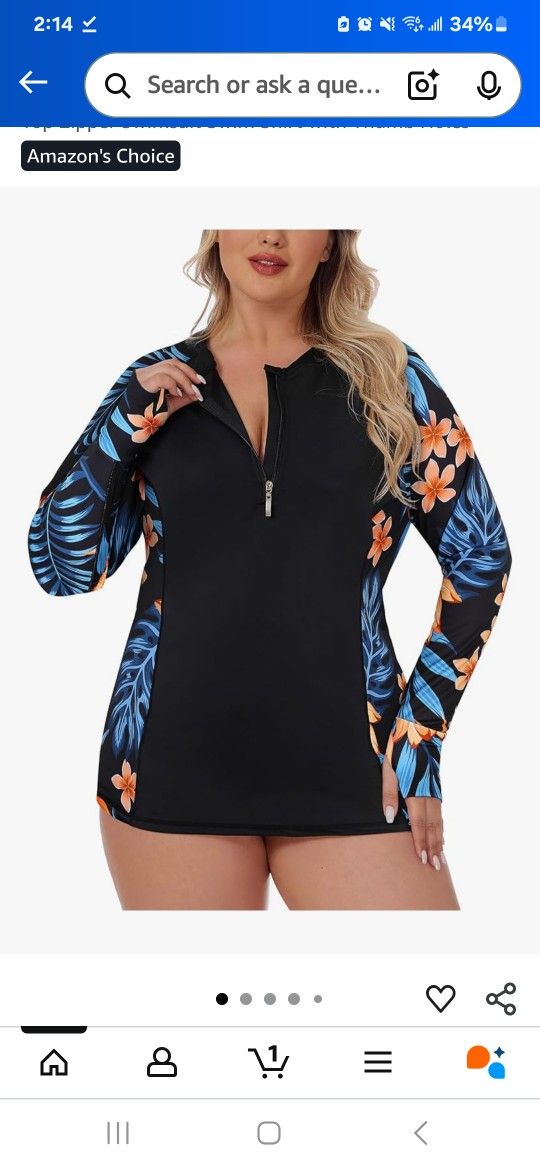 LURANEE Womens Plus Size Long Sleeve Rash Guard Top Zipper Swimsuit Swim Shirt with Thumb Holes