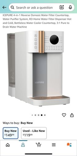 4-in-1 Reverse Osmosis Water Filter Countertop, Water Purifier System, RO Home Water Filter Dispenser Hot and Cold, Bottleless Water Cooler Countertop