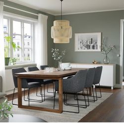 IKEA MÖRBYLÅNGA Table, oak veneer brown stained, 86 5/8x39 3/8 "