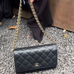 Cowhide Grain Embossed Chain Bag Crossbody Bag Women's Black