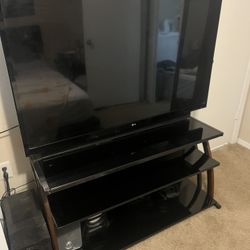 TV Stand With 55’ LG And Vizio Sound Bar