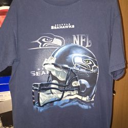Vintage Seattle Seahawks Shirt Big Head Logo Helmet Retro Beast Mode Blue XL