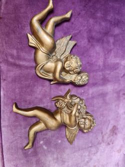 Vintage Mid-Century Gold Cherub Wall Plaques