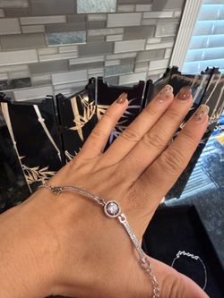 Silver Halo CZ Bracelet – Round Pavé Tennis Bracelet, Dainty Sparkle Bangle