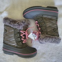 New London Fog Toddler Girl Size9 Gray Pink Winter Boots.