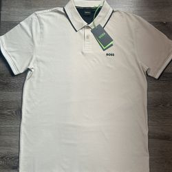 XL BOSS (Hugo Boss) men’s light beige polo shirt with black trim. Slim Fit Stretch. Never worn #mens #poloshirt #casual #BOSS #HugoBoss