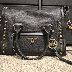 Carine Studded Pebbled Leather Satchel