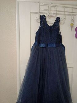 Navy Blue Lace and Tulle Formal Dress